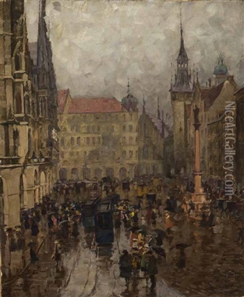 Marienplatz In Munchen Oil Painting - Charles Vetter