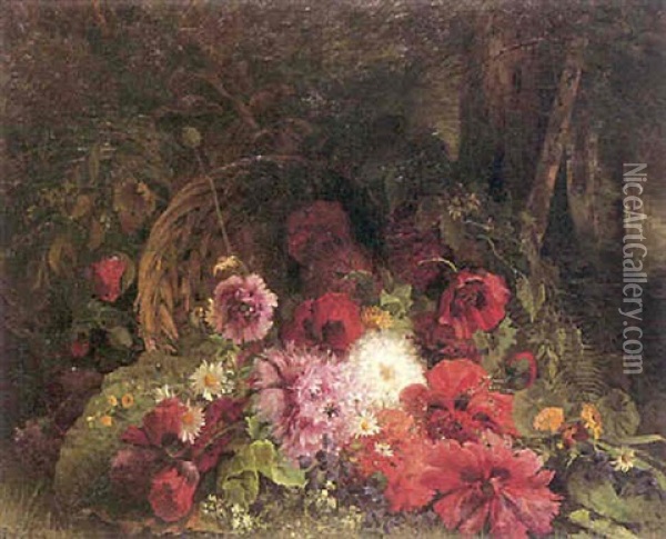 Fleurs Tombant D'un Panier Oil Painting - Edouard Jeanmaire