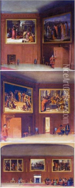 The Cartoon Gallery At Hampton Court In Olden Times Oil Painting - James Digman Wingfield