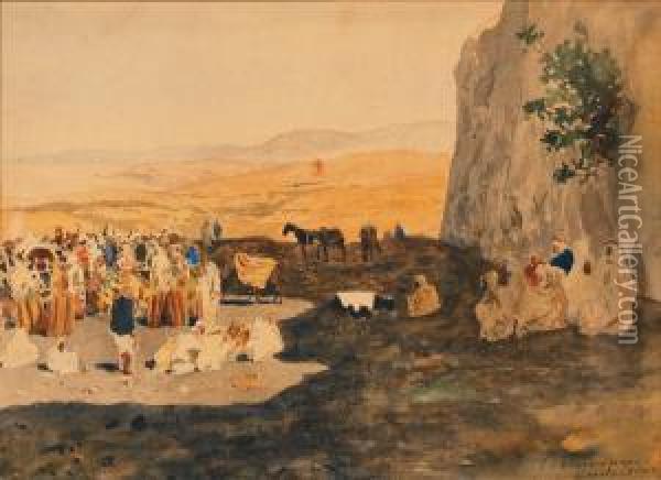 Marche Arabe Pres De Constantine En Algerie Oil Painting - Edmund Berninger