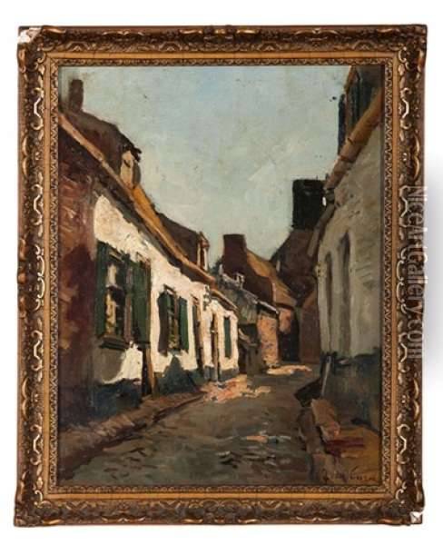 Village Street Scene Oil Painting - Jan van Vuuren