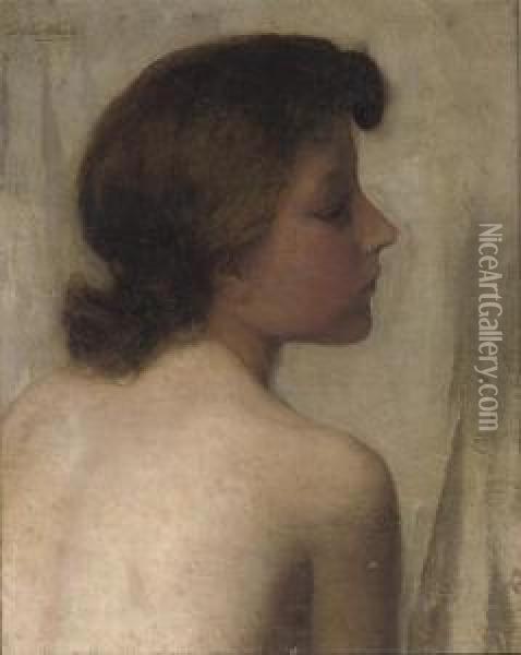 Naakt Studie: Portrait Of A Girl En Profil Oil Painting - Nicolaas Van Der Waay