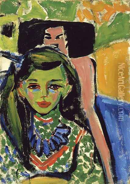 Fränzi in front of Carved Chair Oil Painting - Ernst Ludwig Kirchner