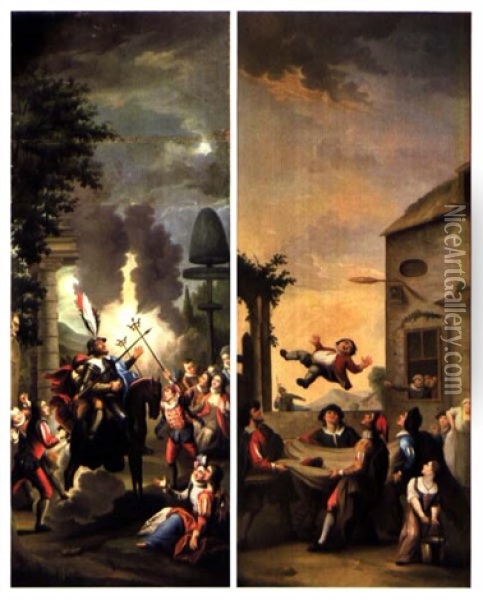 Scene De L'histoire De Don Quichotte (+ Scene De L'histoire De Don Quichotte, Lrgr; 2 Works) Oil Painting - Paul Joseph Delcoche