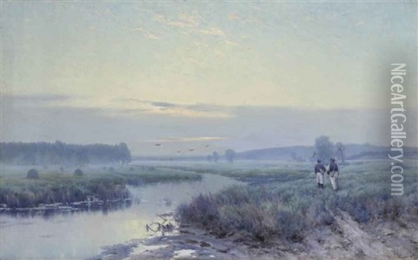 Early Morning In The Fields Oil Painting - Konstantin Yakovlevich Kryzhitsky