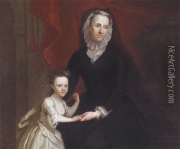 Portrait Of Elizabeth Dunch, Lady Bisshopp Of Parham And Her Daughter Mary, Lady Dormer Oil Painting - Jeremiah Davison