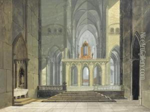 Un Interieur D'eglise Oil Painting - Marquard Fidel Dom. Wocher