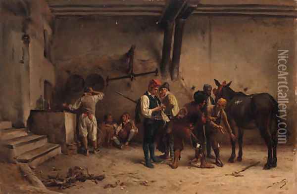 Negotiations in a courtyard Oil Painting - Jules Worms