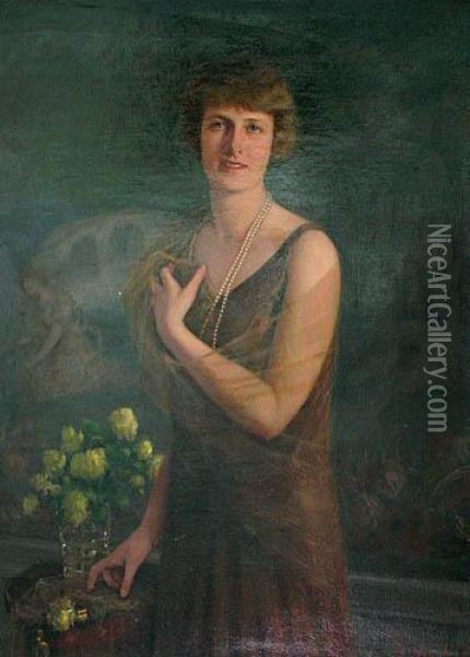 Portret Kobiety Z Perlowym Naszyjnikiem Oil Painting - Franciszek Horodyski