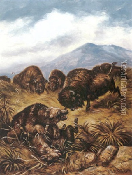 Angry Buffaloes Oil Painting - Astley David Middleton Cooper