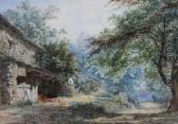 Cottage By A Woodland Road Oil Painting - Paul Jacob Naftel