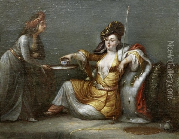 A Noble Woman Taking Coffee Oil Painting - Jean-Baptiste Vanmour