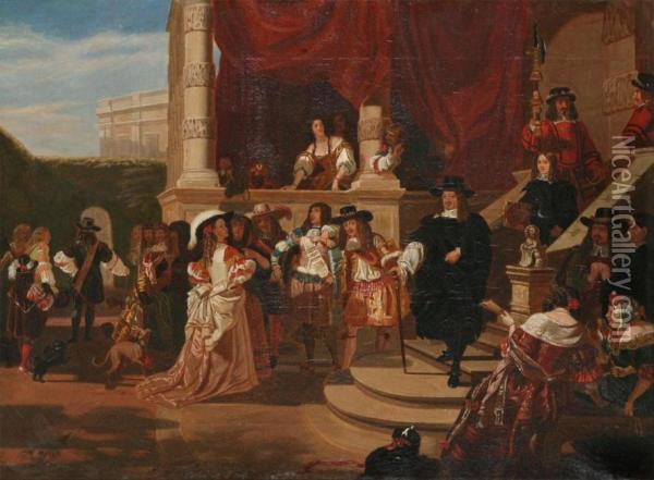Open Air Scene With Dignitaries Near A Temple Oil Painting - Charles Landseer