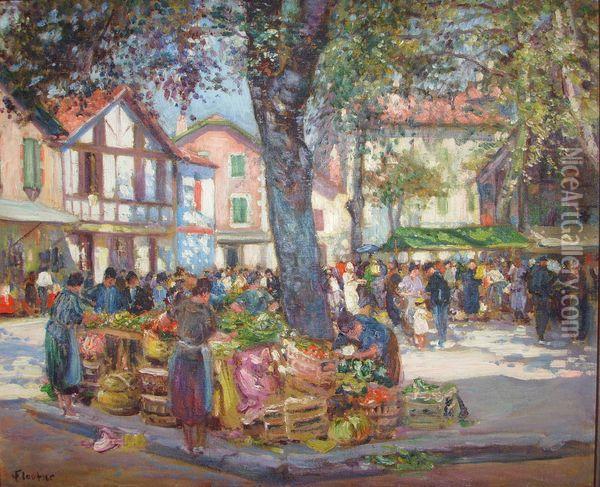 Marche Aux Legumes , St Jean De Luz Oil Painting - Louis Floutier