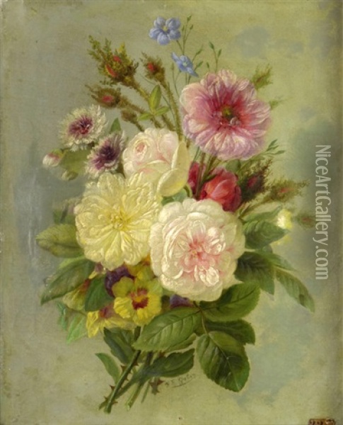 Bouquet Of Roses Oil Painting - Francois Frederic Grobon