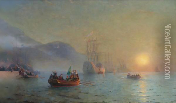 Columbus Sailing From Palos Oil Painting - Ivan Konstantinovich Aivazovsky