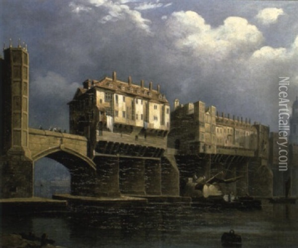 Old London Bridge Oil Painting - Samuel Prout