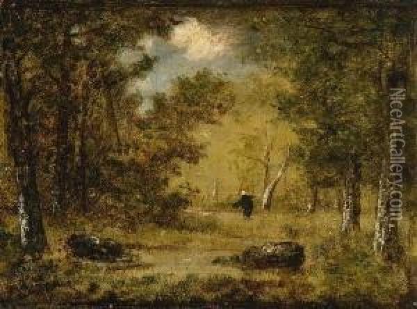 Waldlandschaft Mit
 Reisigsammlerin. Oil Painting - Narcisse-Virgile D Az De La Pena