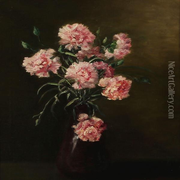 Still Life With Pink Carnations Oil Painting - Augusta Dohlmann