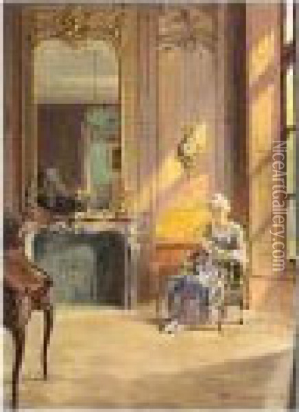 Woman In An Interior Oil Painting - Robert Panitzsch