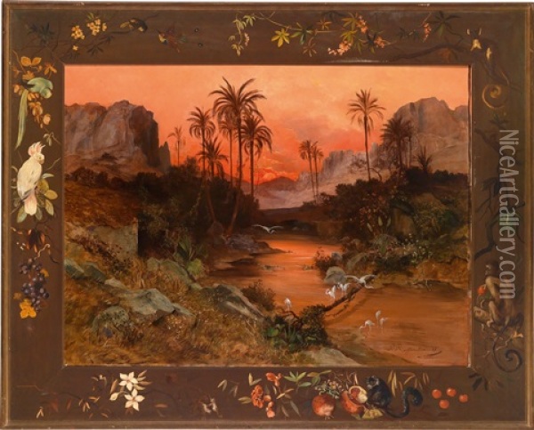 Tropische Landschaft Mit Kranichen Oil Painting - Paul Reiffenstein