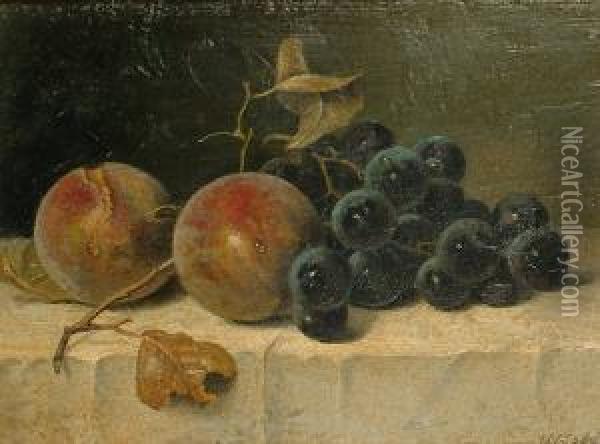 Sill Life Of Fruit On A Table Cloth Oil Painting - Henry George Todd
