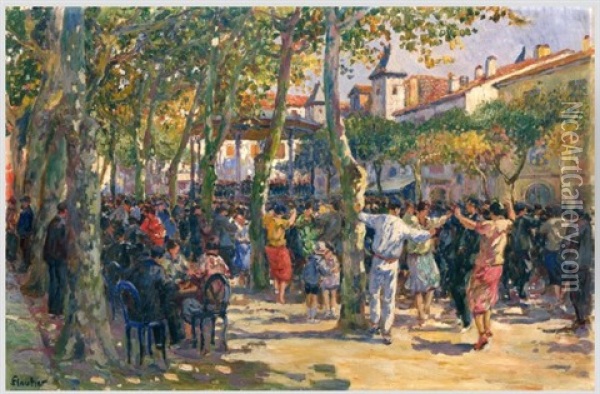 Le Fandango, Saint Jean De Luz, Place Louis Xiv Oil Painting - Louis Floutier