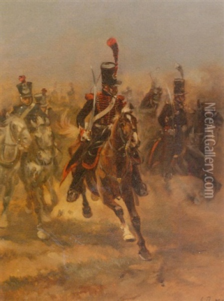 Untitled Scene With French Cavalry Oil Painting - Henri Louis Dupray