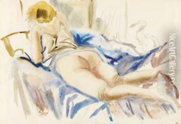 Female Nude In Repose. Oil Painting - Emil Ganso