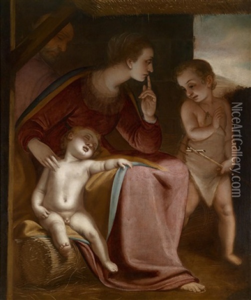 Die Heilige Familie Mit Dem Johannesknaben Oil Painting - Luca Cambiaso