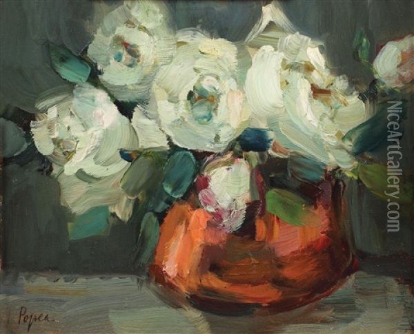 Trandafiri Albi Oil Painting - Elena Popea