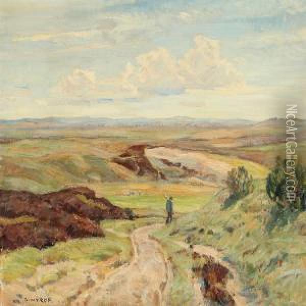 Landscape With Shepherd Oil Painting - Borge C. Nyrop