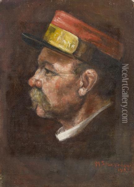 Profile Portrait Of A Postman Oil Painting - Martel Schwichtenberg