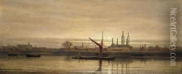 Thames At Bettersea Oil Painting - James W. Garrett Smith