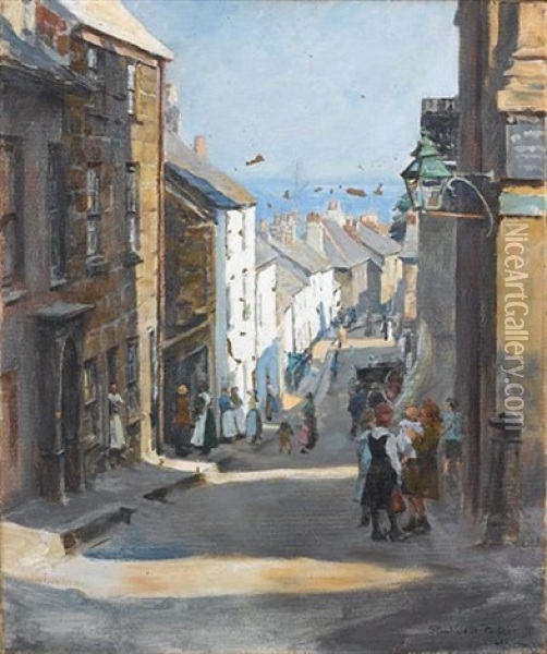 An Old Quarter Of Penzance Oil Painting - Stanhope Forbes