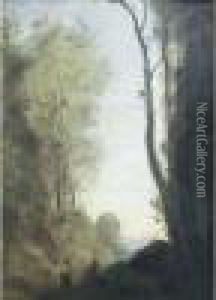 Soir Dans Une Gorge Boisee. Oil Painting - Jean-Baptiste-Camille Corot