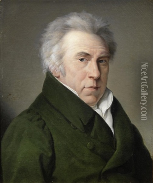 Portrait Of A Gentleman, Bust-length, In A Green Coat Oil Painting - Sophie Lemire