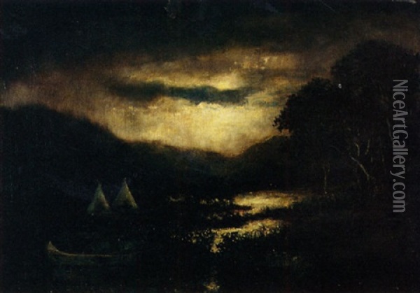 Indian Encampment (nocturne) Oil Painting - Ralph Albert Blakelock
