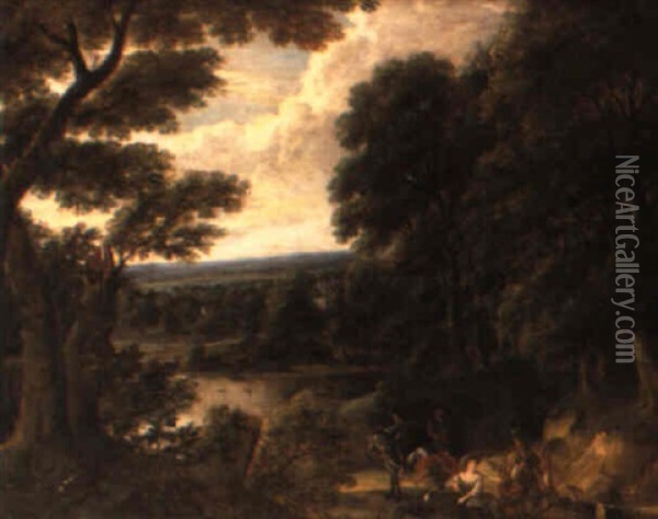 Landskap Med Jaktsallskap Oil Painting - Jacques d' Arthois