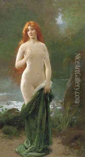 A nymph by a woodland pool Oil Painting - Jules Frederic Ballavoine