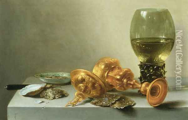 Still Life with a Roemer Oil Painting - Pieter Claesz.