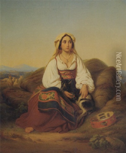 An Italian Goatherdess Oil Painting - Emil Loewenthal