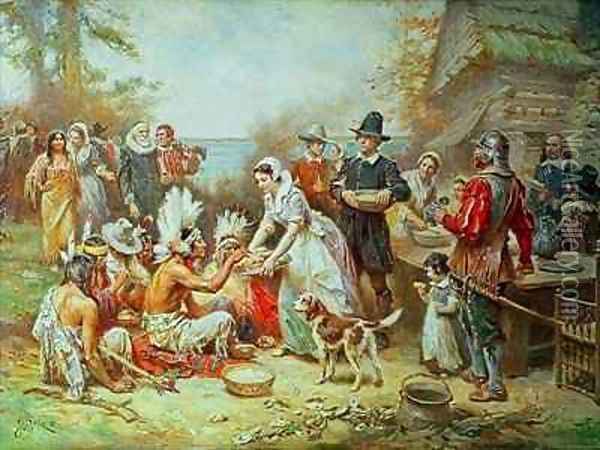 The First Thanksgiving Oil Painting - Jean-Leon Gerome Ferris