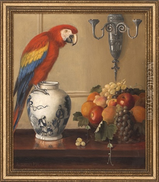 Still Life Of Macaw, Chinese Vase And Fruit Oil Painting - Alexander Pope