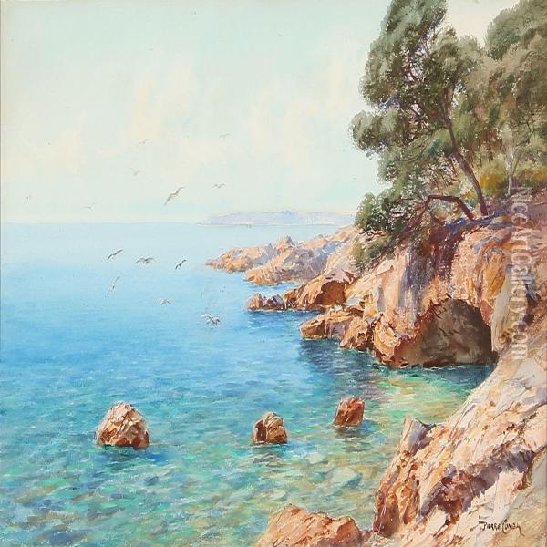 Coastal Scene On A Calm Summer Day Oil Painting - Pierre-Paul Comba