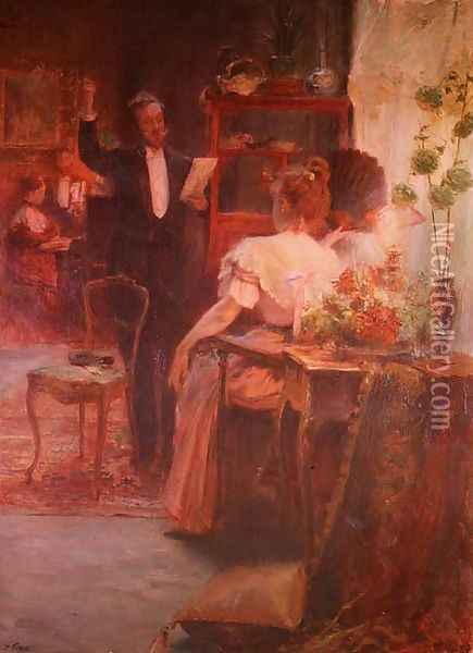 Intimate Recital before the Evening Oil Painting - Henry Emile Vollet