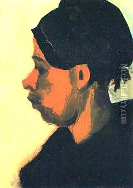 Head Of Peasant Woman With Dark Cap 1885 Oil Painting - Vincent Van Gogh