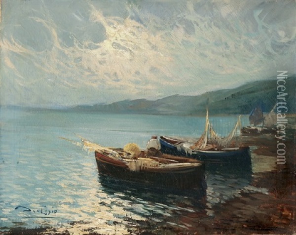 Fischerboote An Einer Mittelmeerkuste Oil Painting - Arnaldo de Lisio