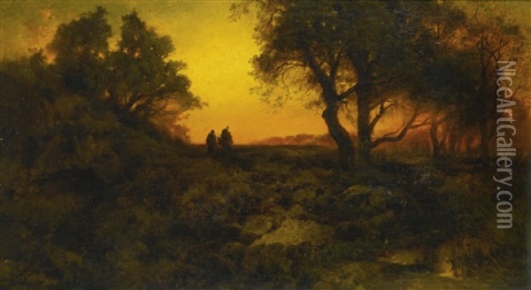 Twilight Landscape (flight Into Egypt) Oil Painting - Thomas Moran