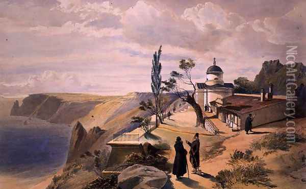 The Monastery of St. George, plate from The Seat of War in the East, pub. by Paul and Dominic Colnaghi and Co., 1856 Oil Painting - William Simpson